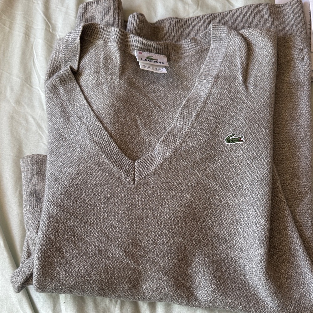 Lacoste woman’s small V-Neck Sweater in Heather Gray